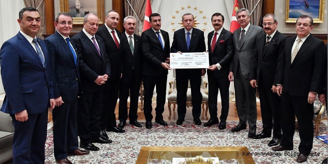 15 Temmuz Yardım Çeki Cumhurbaşkanı Erdoğan’a sunuldu