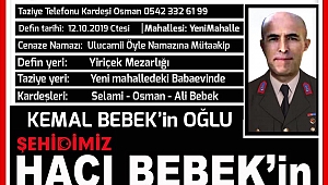 GÜZEL İLÇEMİZ GÖKSUNUMUZA ŞEHİT ATEŞİ...HACIBEBEK ŞEHİT OLDU