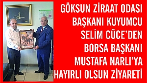 GÖKSUN ZİRAAT ODASI BAŞKANI KUYUMCU SELİM CÜCE’DEN BORSA BAŞKANI MUSTAFA NARLI’YA HAYIRLI OLSUN ZİYARETİ