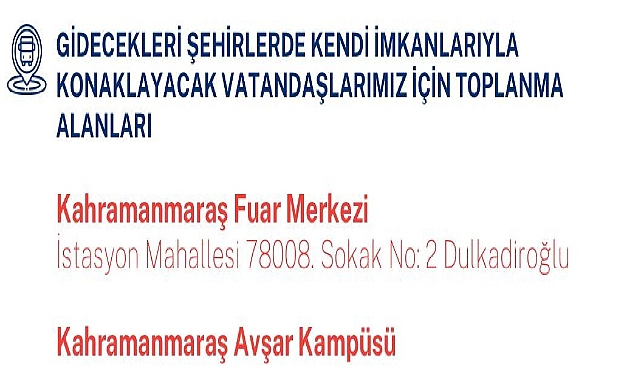 Tahliye Toplanma Alanları Belirlendi