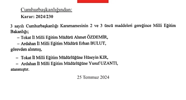 İl Milli Eğitim Müdürü Atamaları Resmi Gazete'de Yayınladı